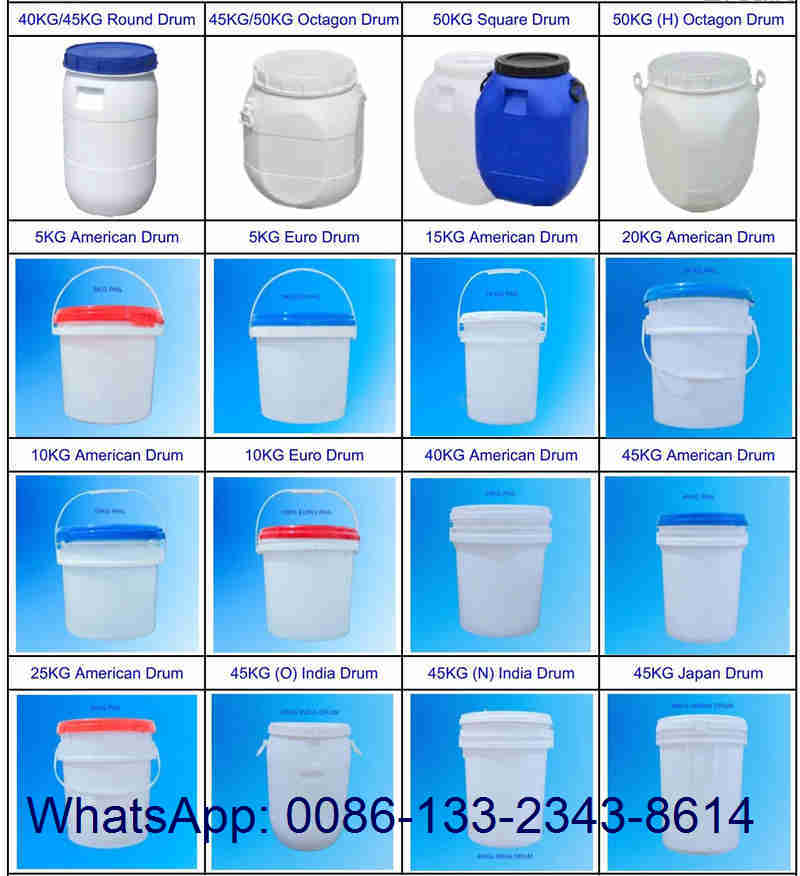 Various export packaging options including plastic drums and pails for TCCA and Cal Hypo
